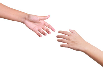 feMale hand extending a helping hand on white background, hand isolated on white background. clipping path
