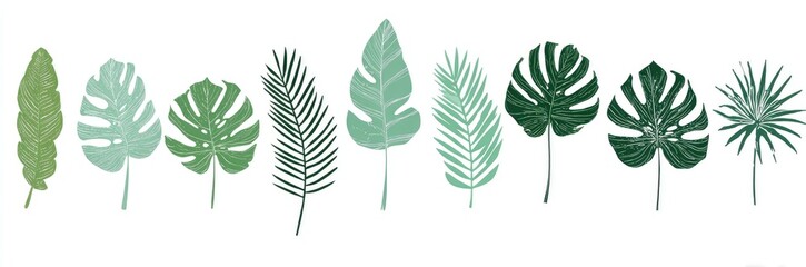 Obraz premium Array Of Green Leaves Isolated On White Background Botanical Decorative Elements For Design Nature Concept