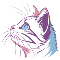 Vector art of vector illustration of a stylized cat head looking up with bright blue eyes, showcasing a modern and minimalist design