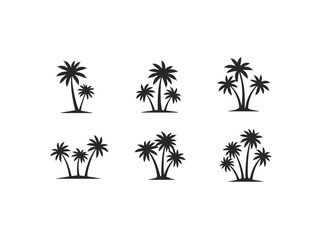 Set of black palm tree silhouette icons
