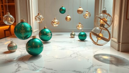 christmas decoration on blue background,Christmas decoration on blue background, luxury festive holiday decorations on blue backdrop, elegant Christmas ornaments arrangement on blue background