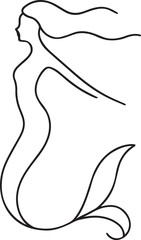 A minimalist continuous one line drawing of a mermaid