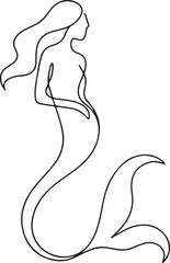 A minimalist continuous one line drawing of a mermaid