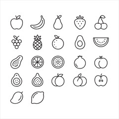 Fruit outline vector icon set.
