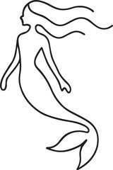 A minimalist continuous one line drawing of a mermaid