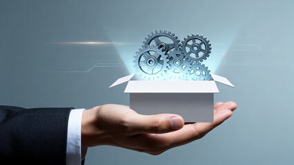 Box with glowing gears