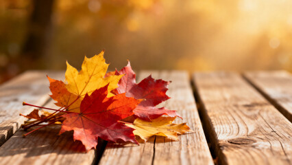 Autumn leaves on wooden surface
