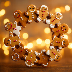 Cheerful Gingerbread Choir with Copy Space on Warm Christmas Background