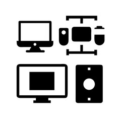 Vector art of collection of computer and network icons desktop, server, tablet, monitor, and other devices for data processing and communication