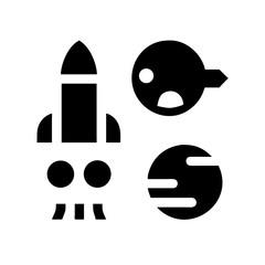 Vector art of space exploration icons a set of vector icons representing space travel, planets, and rockets in a simple and modern style