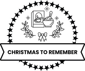 A black and white Christmas to Remember logo with a ribbon and stars
