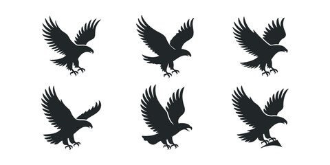 Obraz premium Six Silhouette Eagle Icons in Flight Poses