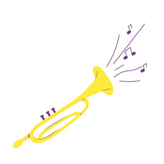 Vector image of a musical trumpet for Mardi Gras carnival. Colorful logo of a musical instrument for a party.