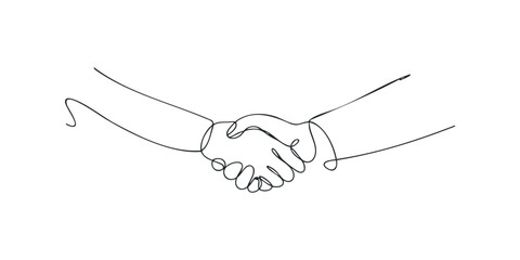 Two hands clasping in a partnership agreement line drawing