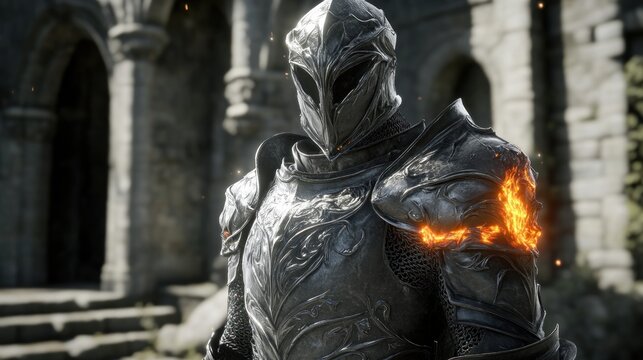 Fototapeta Armored warrior in medieval setting