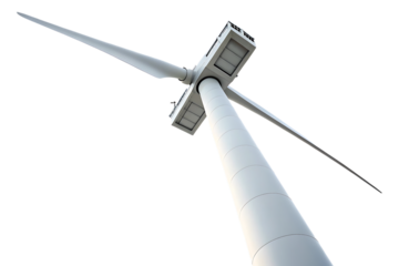 Wind turbine against transparent background, clean energy concept for your design