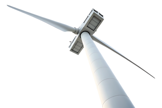 Wind turbine against transparent background, clean energy concept for your design
