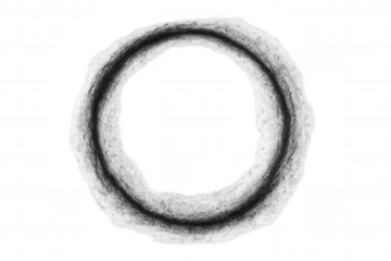 Abstract smoke ring forming a textured circular shape, black and white smoky cloud isolated on transparent background
