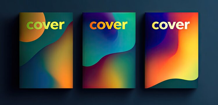 Three Book Covers With Gradient Abstract Design And Cover Text On Dark Background