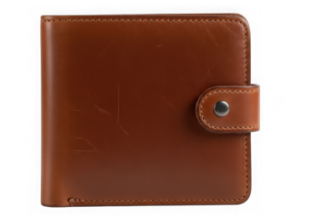 Elegant brown leather wallet with snap closure for essential items and organization isolated on transparent background
