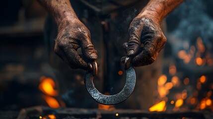 Blacksmith holding a horseshoe in his hands