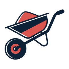 Wheelbarrow Icon, Red and Blue Flat Design Illustration Isolated on White