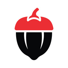 Acorn Icon with Red Cap, Simple Graphic Vector Illustration
