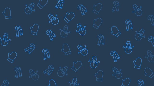 Seamless winter wonderland pattern of light blue snowman gloves and scarves. Ideal for holidaythemed designs, stationary, textiles, and backgrounds.