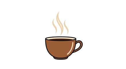 A simple cartoon illustration of a steaming hot brown coffee cup.