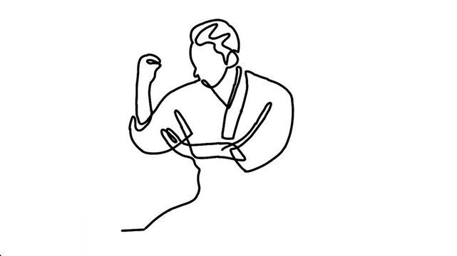 continuous line animation of man practicing karate combat