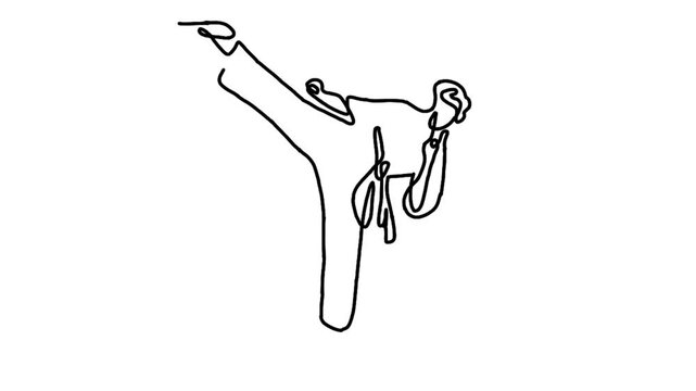 continuous line animation of man practicing karate combat