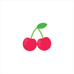Simple illustration of two bright red cherries with a single green stem