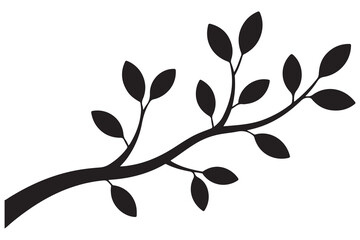 Nature plant branch silhouette icon with small leaves simple botanical illustration
