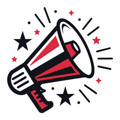 Megaphone Loudspeaker Illustration with Stars for Attention and Announcement