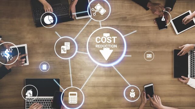 Cost reduction and cost saving through digital transformation, business cost optimization, operational cost reduction, financial savings, and resource efficiency strategy for business success. Funnel