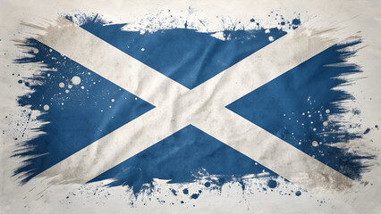 Grunge Watercolor Painting of Scottish Flag – Textured Abstract Background