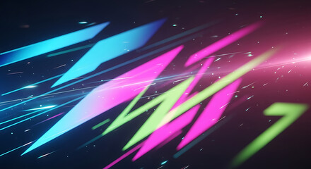 Abstract Neon Shapes and Light Streaks on Dark Background.