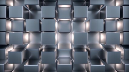 Abstract Metallic Cube Grid with Glow Effect