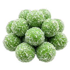 Fototapeta premium Stack of green balls covered in shredded coconut on white or transparent background
