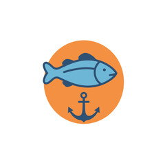 Modern Flat Design Fish and Anchor Nautical Theme Icon Illustration