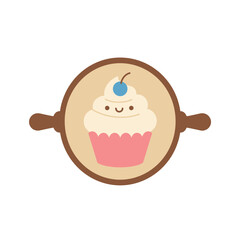 Cute Cartoon Style Cupcake in Rolling Pin Frame Food Illustration