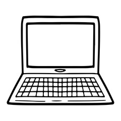Laptop computer outline vector icon. Hand drawn simple open laptop icon vector illustration for kids coloring book art