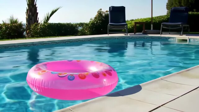 Relaxing Poolside Summer Oasis with Float & Lounge Chairs