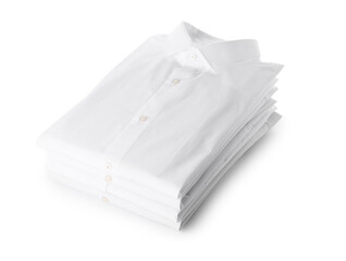 Stack of stylish folded collar shirts isolated on white background