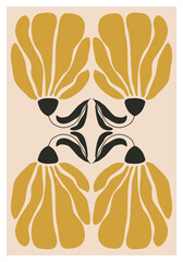 Minimalist poster with abstract art botanical composition in trendy contemporary collage style