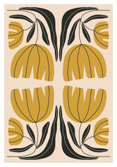 Minimalist poster with abstract art botanical composition in trendy contemporary collage style