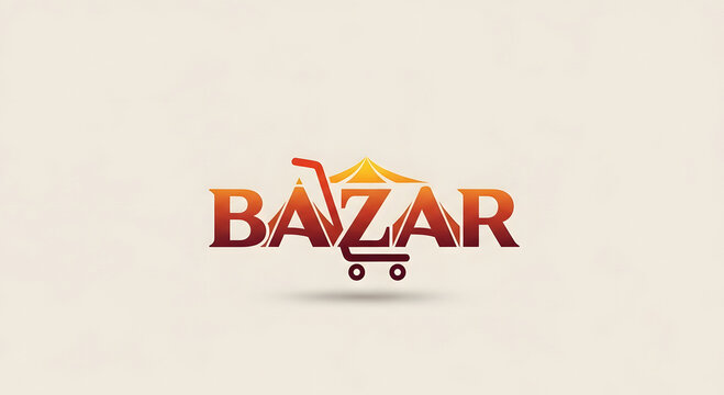 Modern bazaar logo design featuring a shopping cart and vibrant text