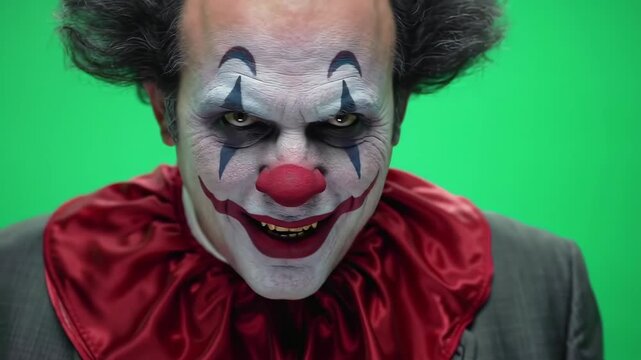 Sinister Clown Creepy Smile on Green Screen