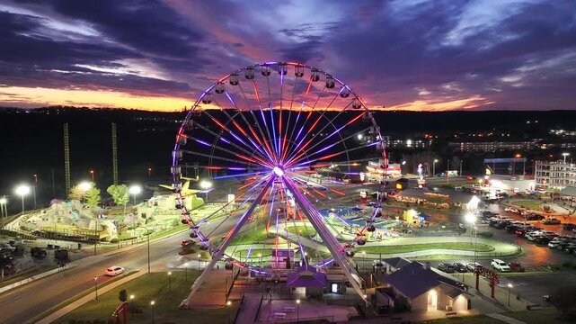 Stunning sunset with ferris wheel Black and White to Color Transition Branson, Missouri