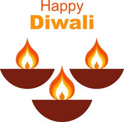  Happy Diwali Greeting Design – Traditional Diya Oil Lamps with Bright Flame Vector Illustration